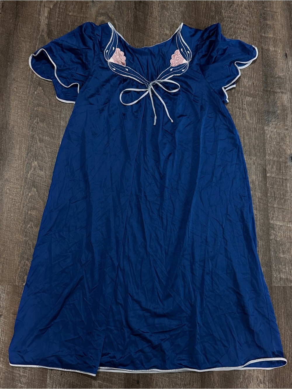 Vintage Lorraine Blue Nylon Floral Nightgown Nightdress Pajama Small Made In USA